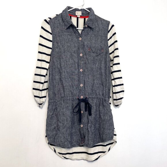 POSTMARK ANTHROPOLOGIE ANTHRO Rowena Tunic White Navy Blue Striped Chambray Top - Picture 2 of 16